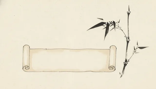 Open scroll with bamboo stalk on rice paper